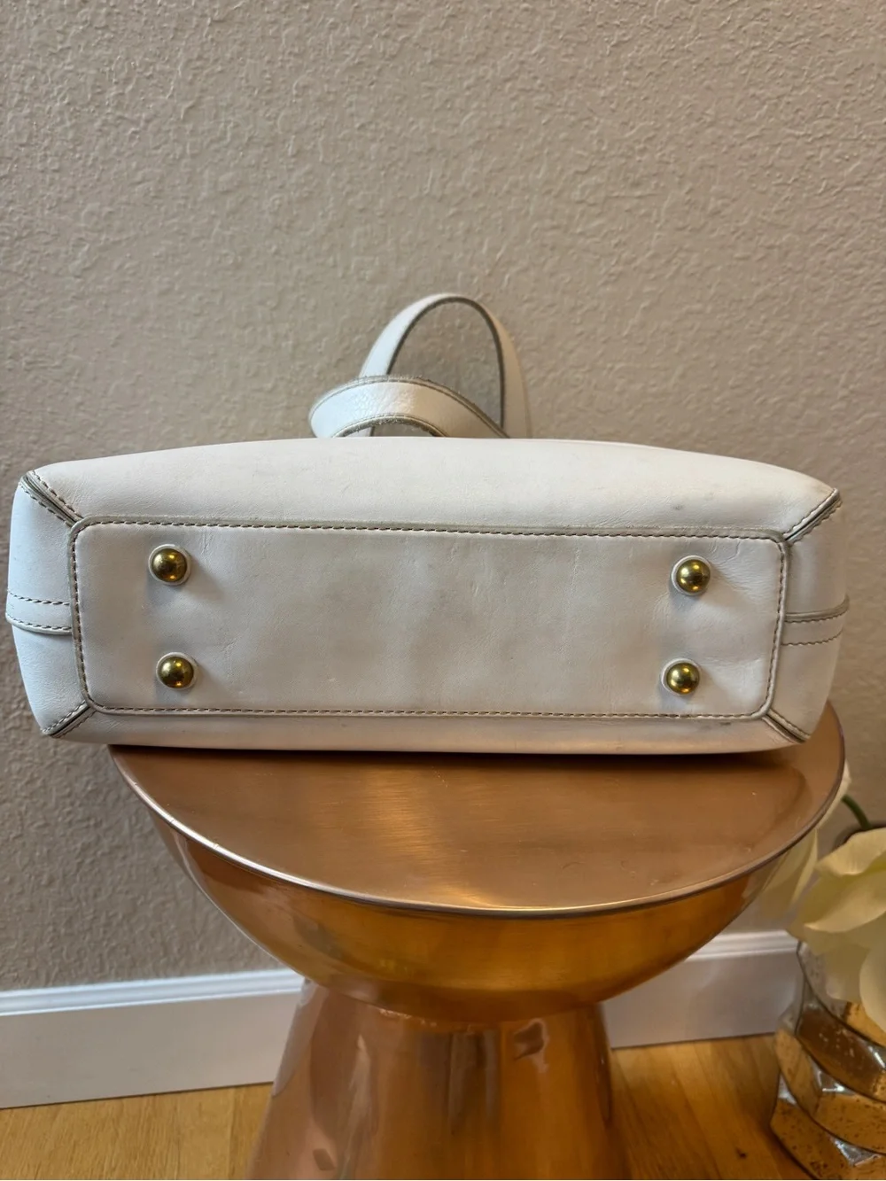 SAMPLE Fossil White Leather Tote Bag with Gold Accent - Austin Collection